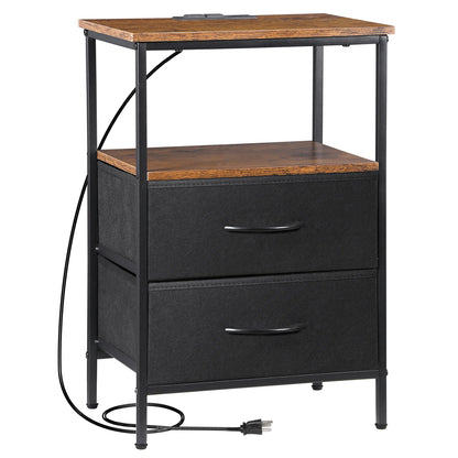 2-Pack Nightstands with Charging Station and Storage