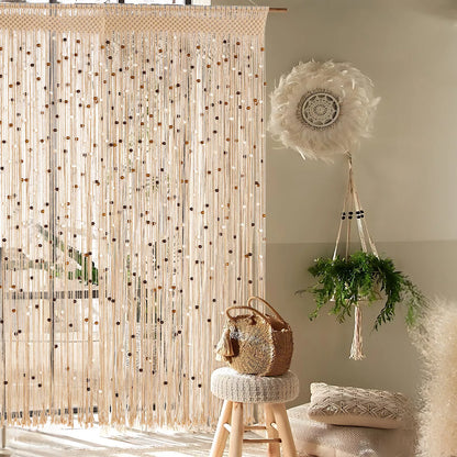 2Pcs Macrame String Curtain with Wooden Beads