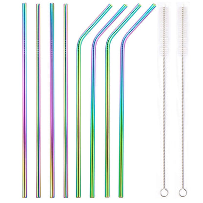 8-Pack 10.5" Mermaid Rainbow Stainless Steel Cocktail Straws