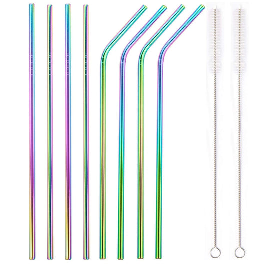 8-Pack 10.5" Mermaid Rainbow Stainless Steel Cocktail Straws
