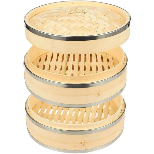10-Inch 2-Tier Bamboo Steamer Basket with Steel Reinforcement