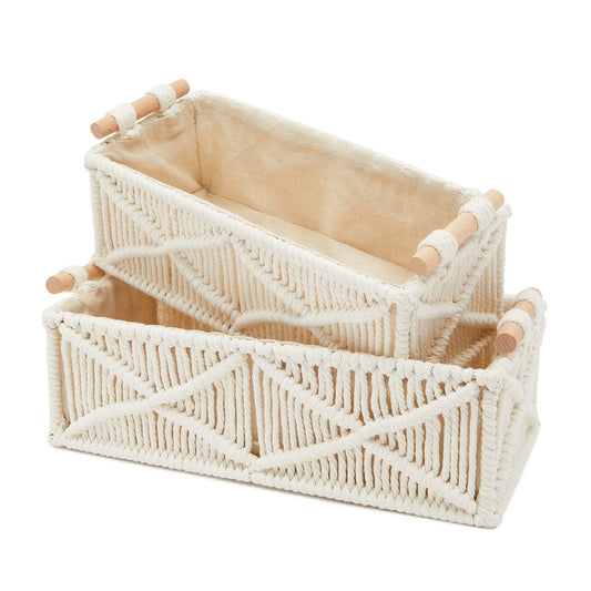 Macrame Basket Storage for Bohemian Home Decor and Nursery – 2 Pack