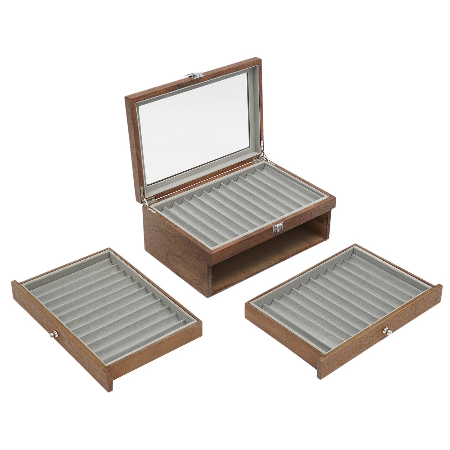 3-Layer Wood Pen Display Box – 34 Slot Organizer with Clear Acrylic Lid