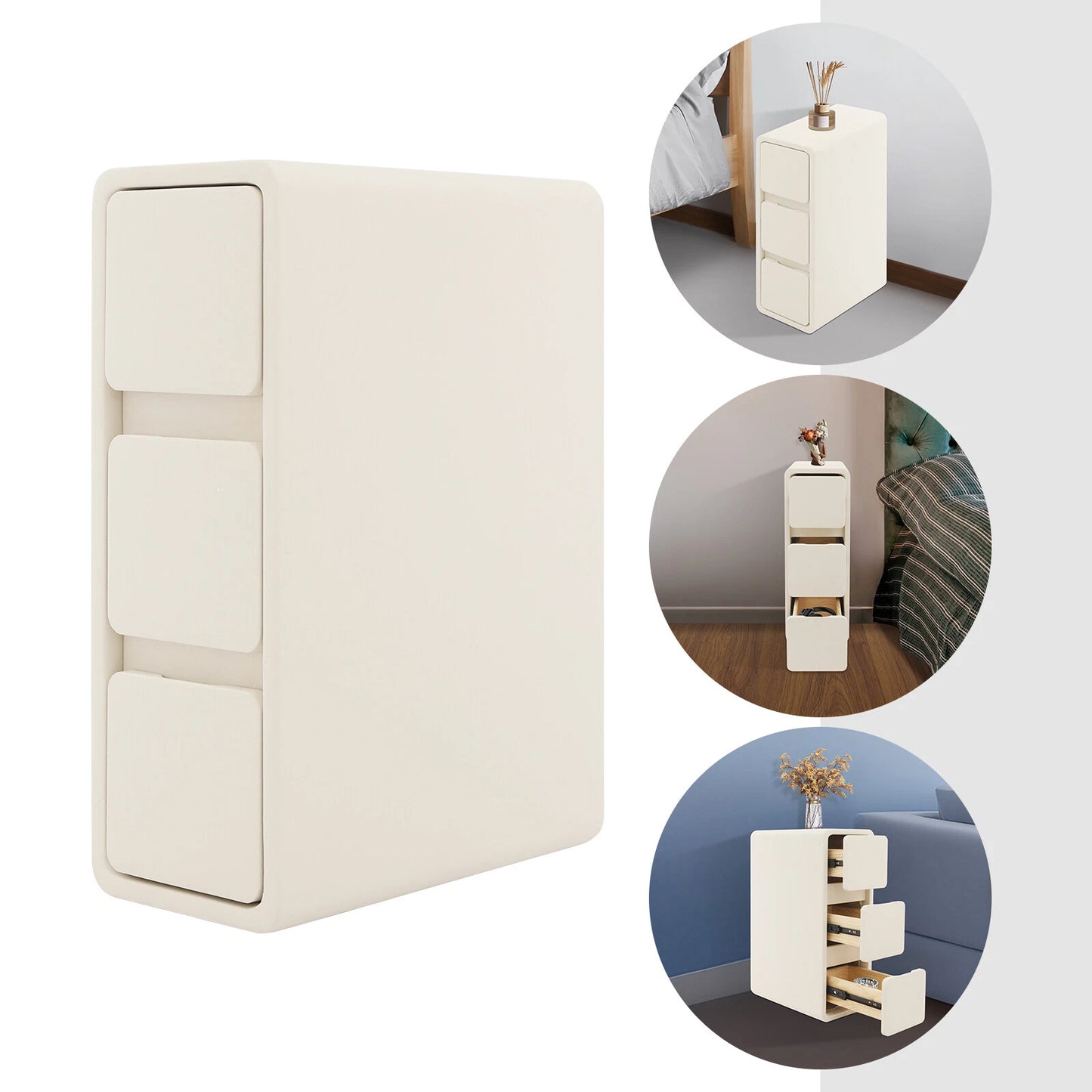 Nightstand Bedside Table with Drawers – Small Narrow Design