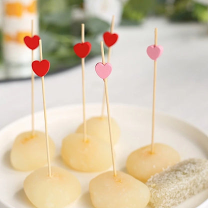 Home Collection 100 Natural Bamboo Skewers with Pink & Red Heart Tops