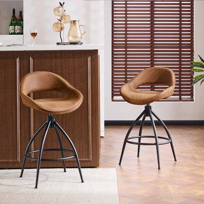 Set of 2 Counter Height Swivel Bar Stools with Hollow Backrest