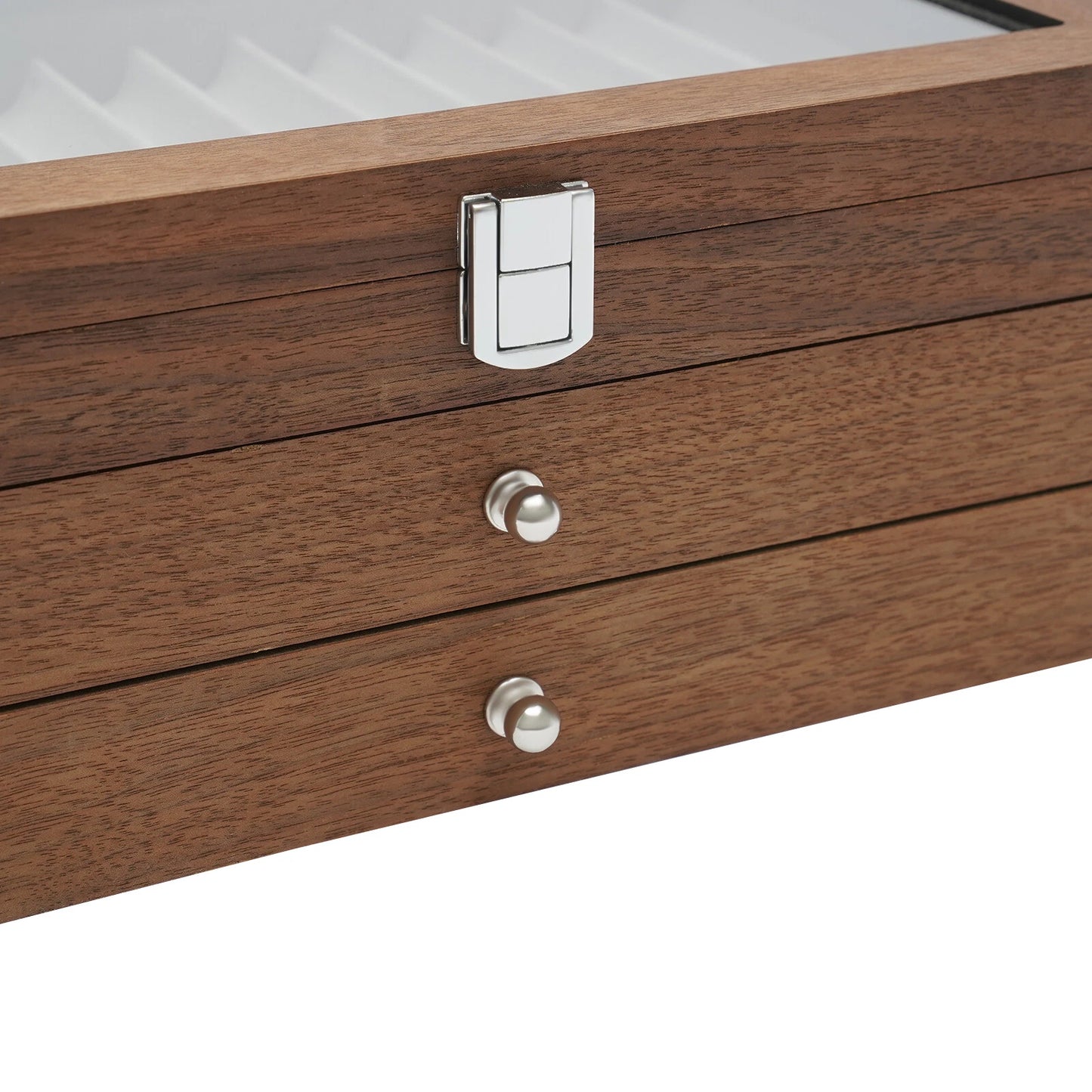 3-Layer Wood Pen Display Box – 34 Slot Organizer with Clear Acrylic Lid