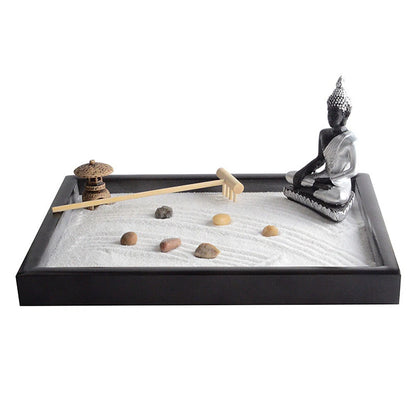 Tabletop Mini Meditation Zen Garden with Pavilion Statue