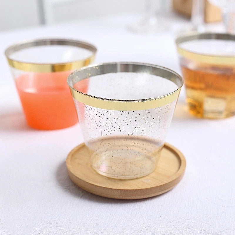 Home Collection 25-Pack Clear 9 oz Glittered Plastic Cups with Gold Rim