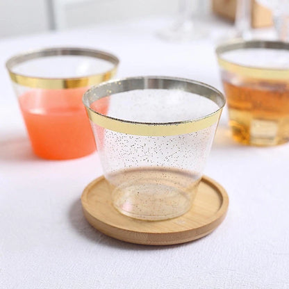 Home Collection 25-Pack Clear 9 oz Glittered Plastic Cups with Gold Rim