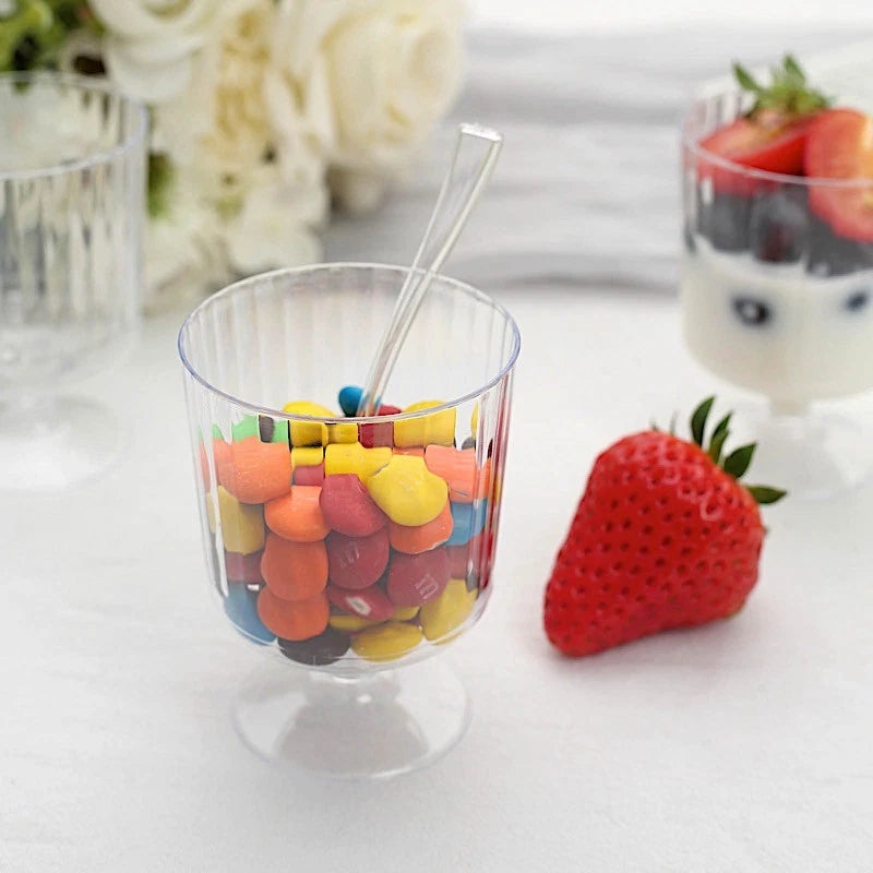 Home Collection 24-Pack Clear 5 oz Ribbed Round Plastic Dessert Cups with Spoons