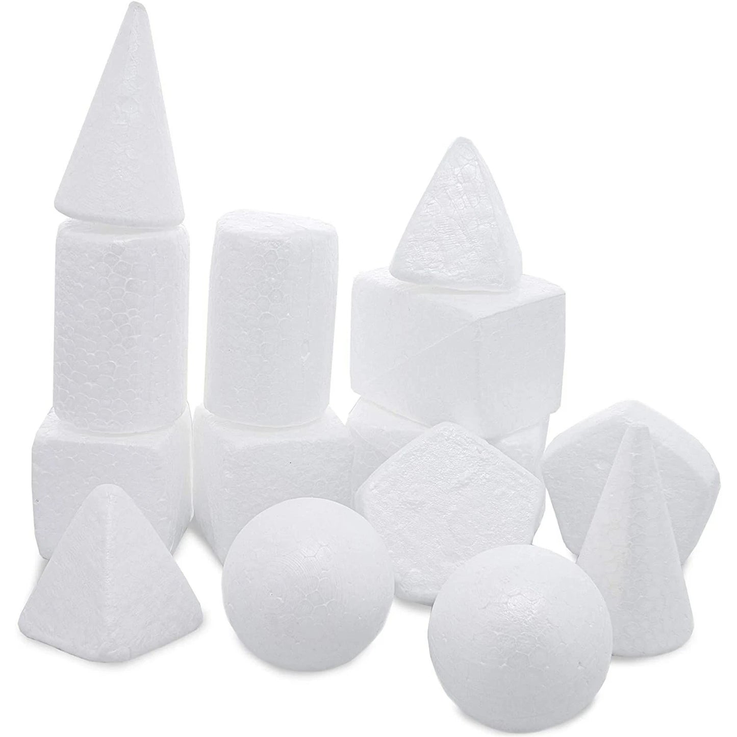 Home Collection 32-Pack White Foam Shapes, 8 Shapes Craft Foam Balls and Cones