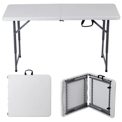 4 Ft Plastic Folding Table with Adjustable Height – White