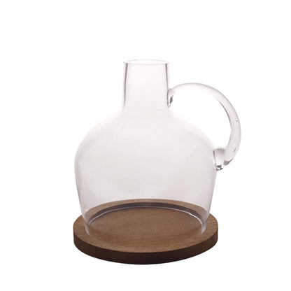 2-Piece 10" Clear Glass Jug Vases with Wooden Bases
