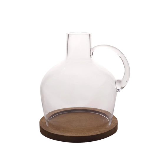 2-Piece 10" Clear Glass Jug Vases with Wooden Bases