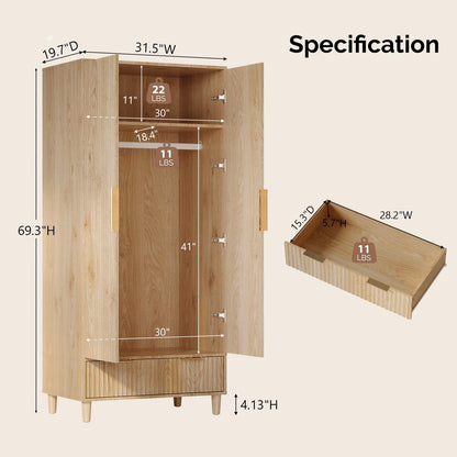 Farmhouse Armoire Wardrobe Closet with Drawers