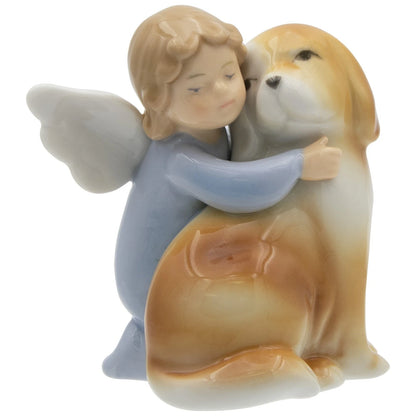 Embracing Angel & Puppy Porcelain Figurine – 3.5"
