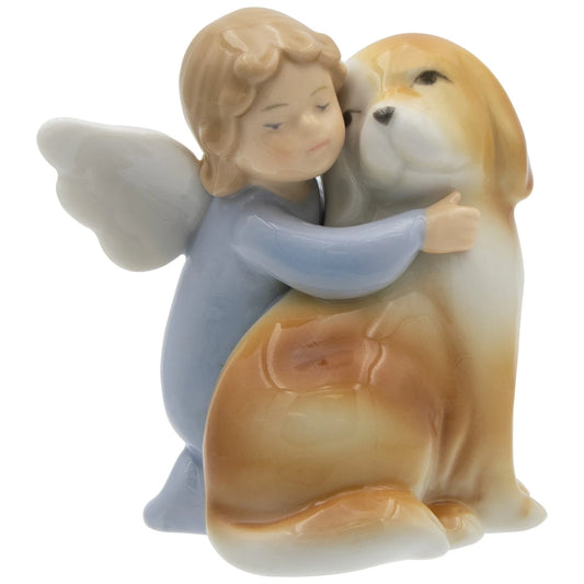 Embracing Angel & Puppy Porcelain Figurine – 3.5"