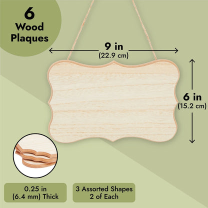 6-Pack Unfinished MDF Wood Plaques with Jute Rope