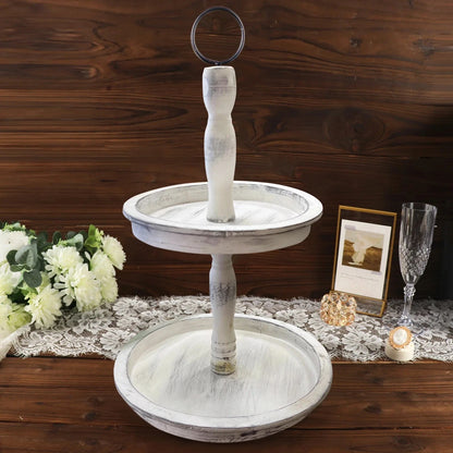 Home Collection 2-Tier Wooden Dessert Stand 20" – Whitewashed Cupcake