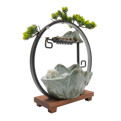 LED Tabletop Water Fountain with Indoor Faux Plants & Mist