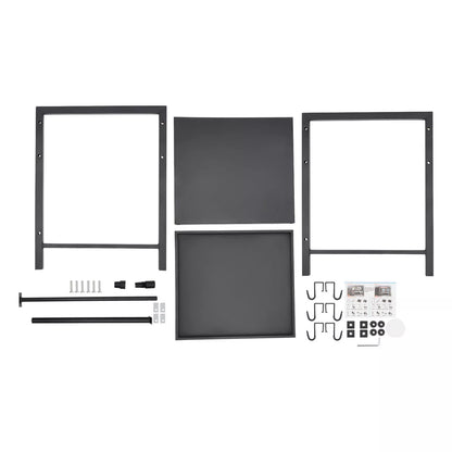 Adjustable Microwave Stand Black Carbon Steel Shelf with Hooks