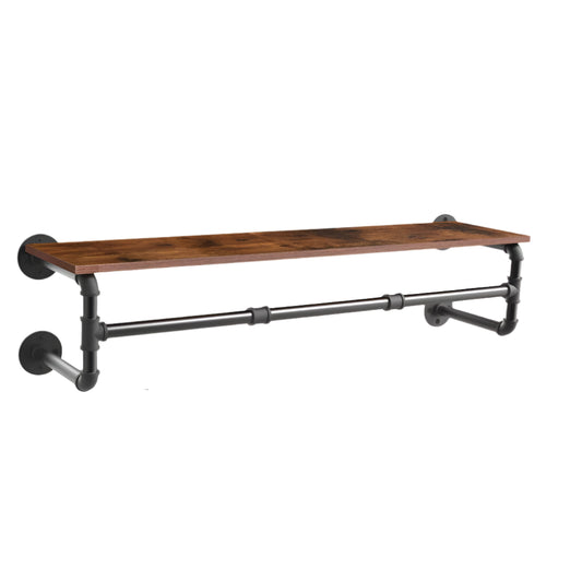 Industrial Pipe Wall-Mounted Clothes Rack with Top Shelf
