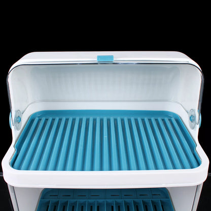 2-Layer Kitchen Dish Drying Rack with Dust-Proof Cover