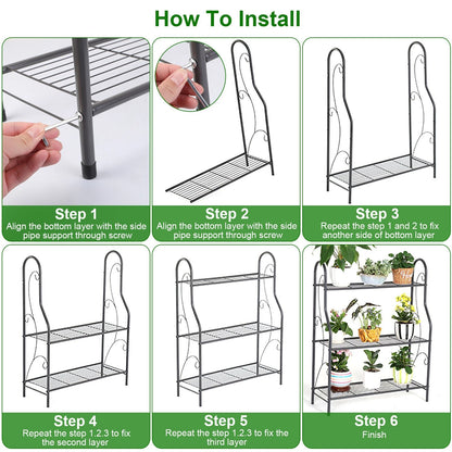 Home Collection 3-Tier Metal Plant Stand Shelf