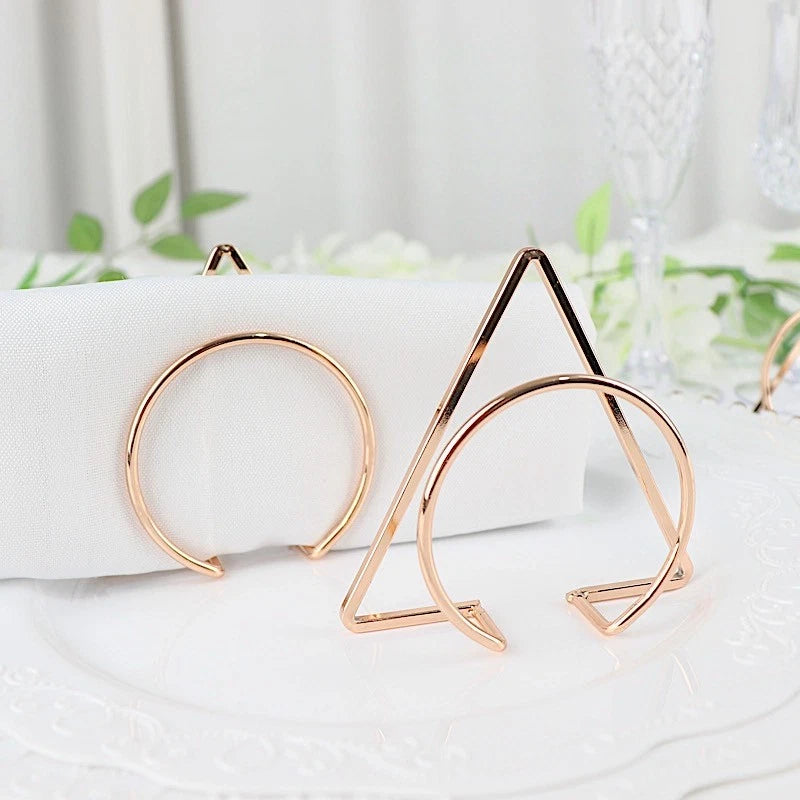 Home Collection 4-Pack Gold Geometric Metal Napkin Rings – Circle & Triangle Design