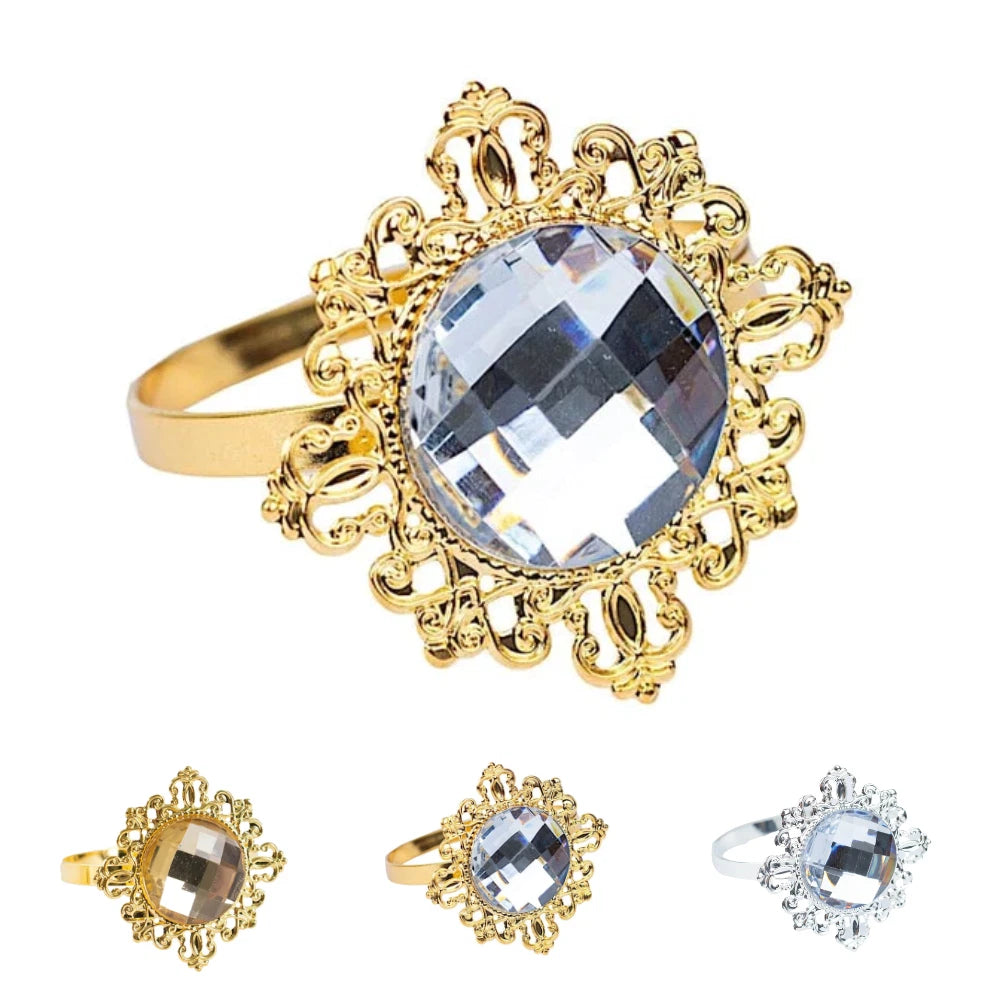 Home Collection Pack of 6 Metal Napkin Rings 2 Inch with Crystal Rhinestone