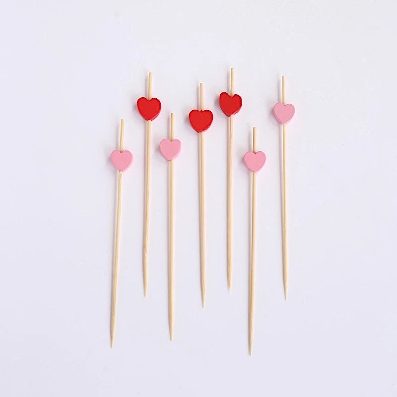Home Collection 100 Natural Bamboo Skewers with Pink & Red Heart Tops
