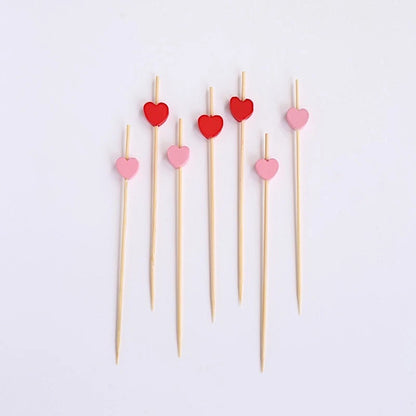 Home Collection 100 Natural Bamboo Skewers with Pink & Red Heart Tops