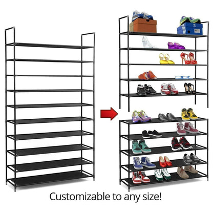 Home Collection 10 Tier Shoe Rack Organizer 50 Pair Storage Space Saving Shelves Black
