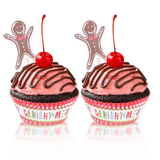 50 Pack Cupcake Muffin Liners with 50 Gingerbread Man Toppers