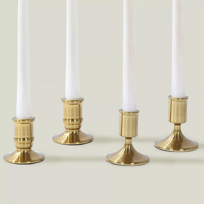 Set of 4 Gold Vintage Metal Taper Candle Holders