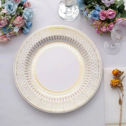 Home Collection 25-Pack White Gold 13" Vintage Round Disposable Paper Charger Plates