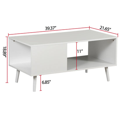 Modern White Coffee Table with Open Storage Shelf