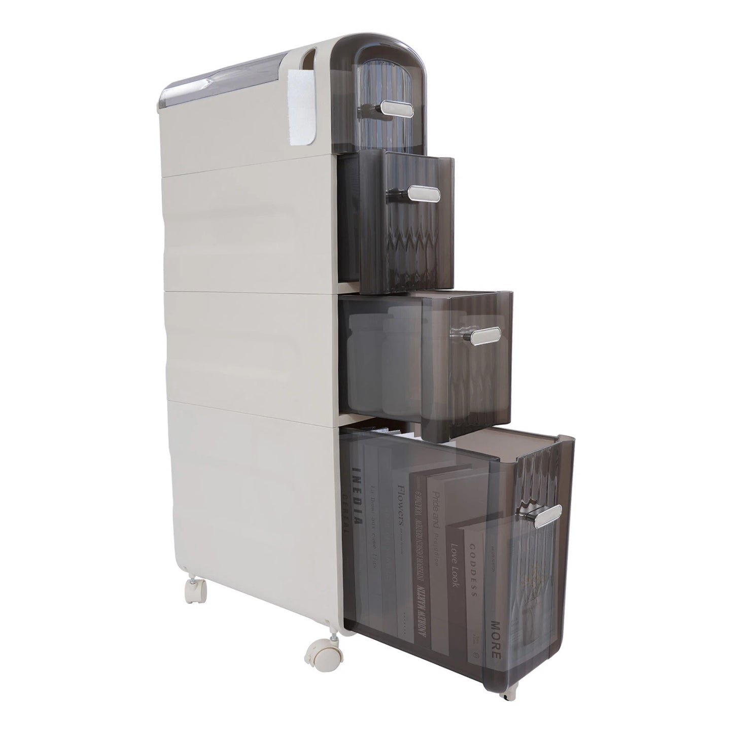 4-Tier Slim Bathroom Storage Cabinet with Drawers & Casters