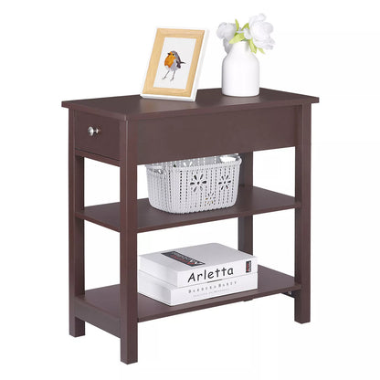 24" Slim End Table with Drawer & Shelves