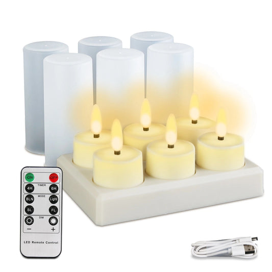 6-Pack Flameless Rechargeable LED Tea Lights with Remote & Timer