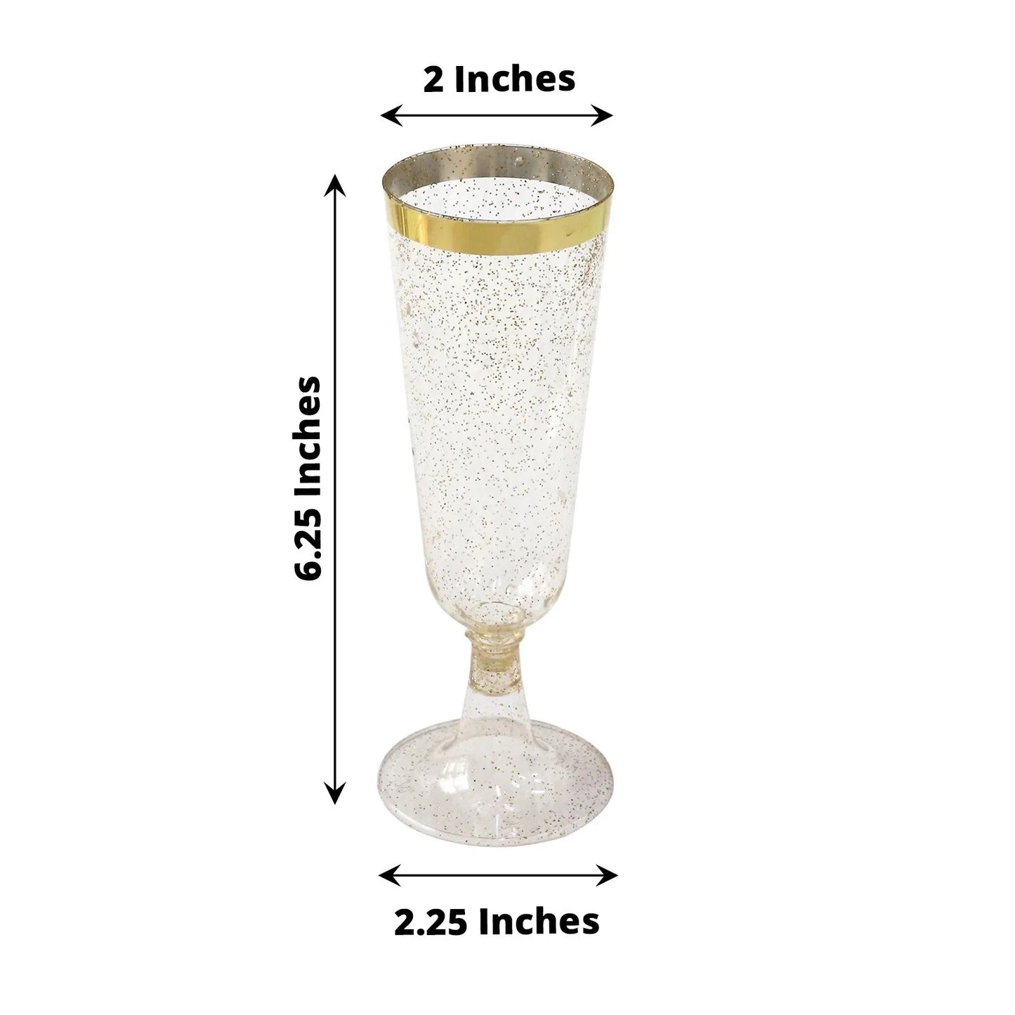 12-Pack 6 oz Clear Glitter Plastic Champagne Flutes with Silver Rim