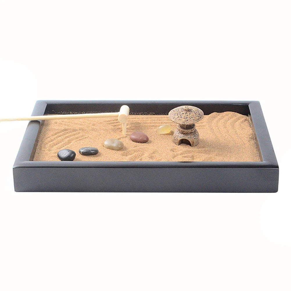 Tabletop Mini Meditation Zen Garden with Pavilion Statue