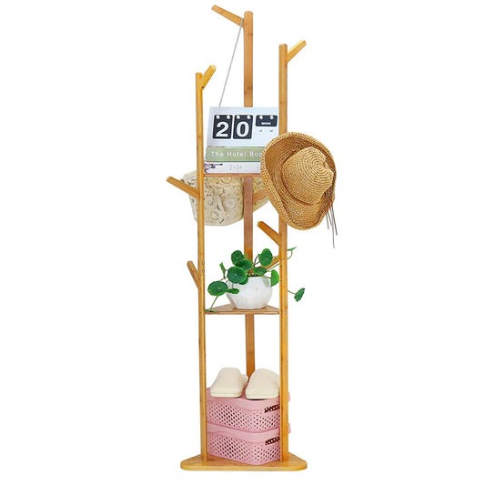 Bamboo Coat Rack Stand with Shelf