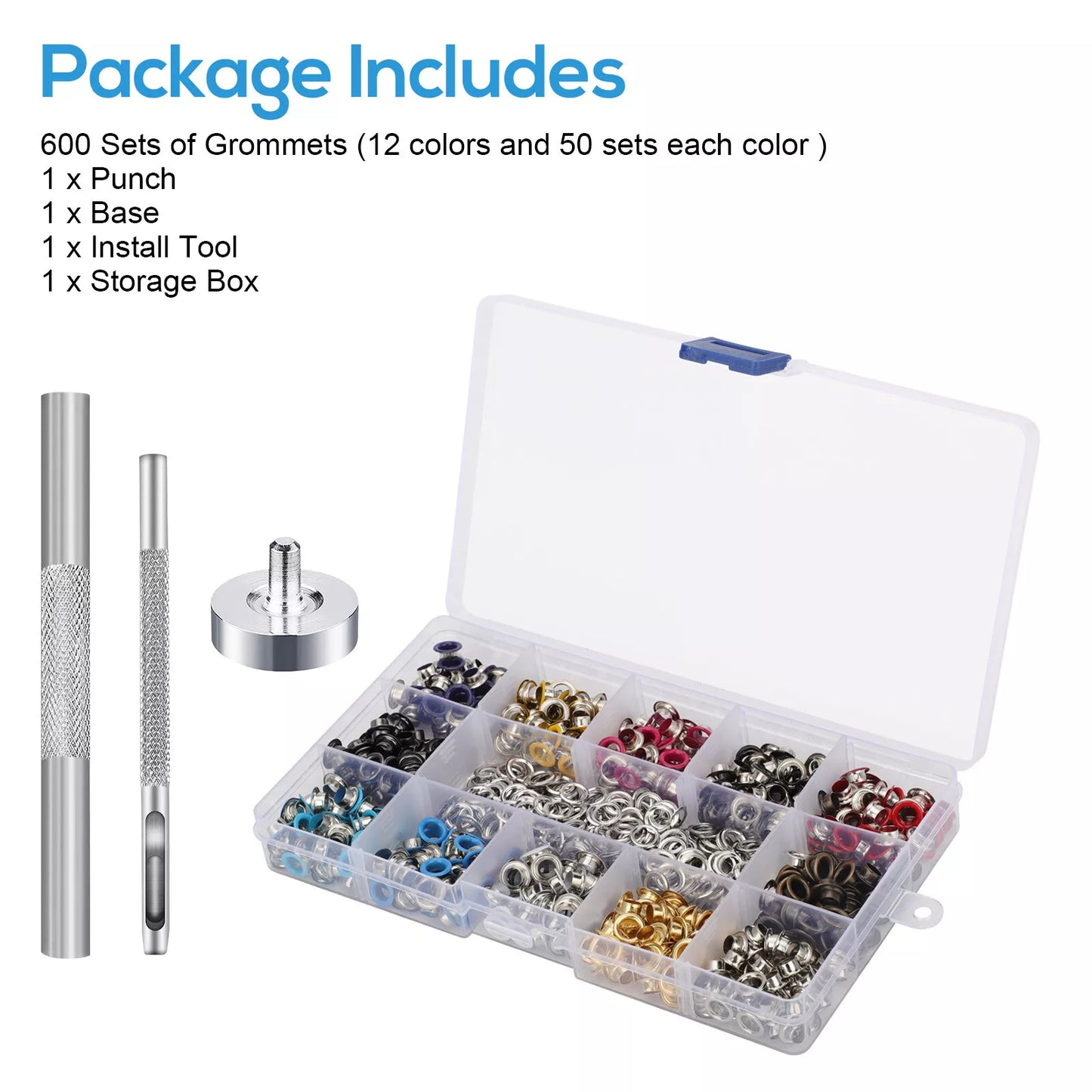 600 Set 3/16" Grommet and Washer Kit with Hole Punch