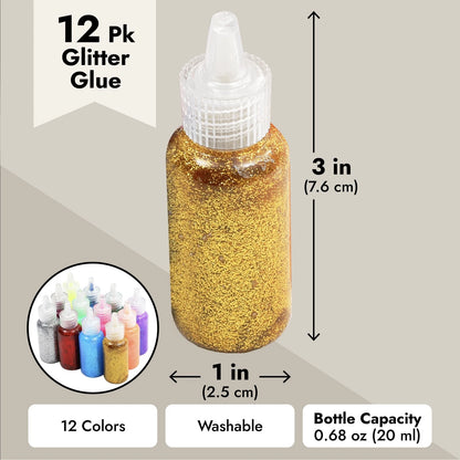 Home Collection 12Pcs Neon Metallic Glitter Glue Bottles