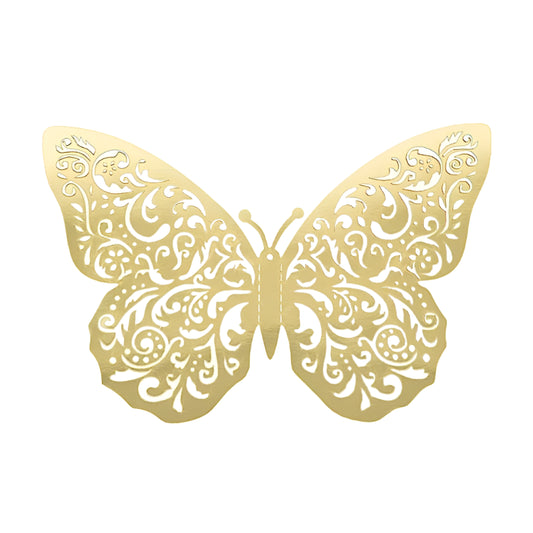 10 Gold 12" Metallic 3D Butterfly Wall Decals