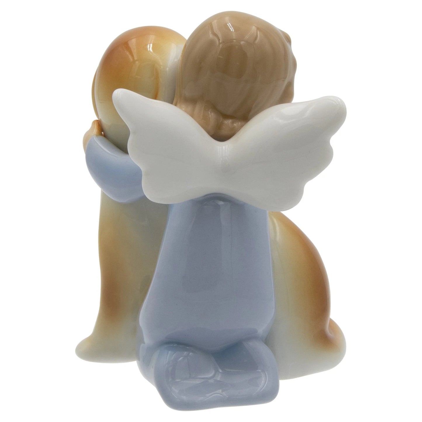 Embracing Angel & Puppy Porcelain Figurine – 3.5"