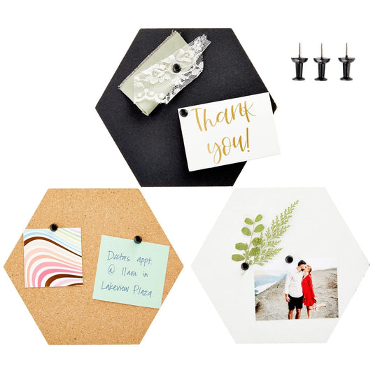 3-Pack Hexagon Cork Board Tiles with Pins