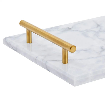 Elegant White Marble Tray with Gold Handles